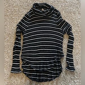 Free People Black and White Striped Turtleneck Sweater